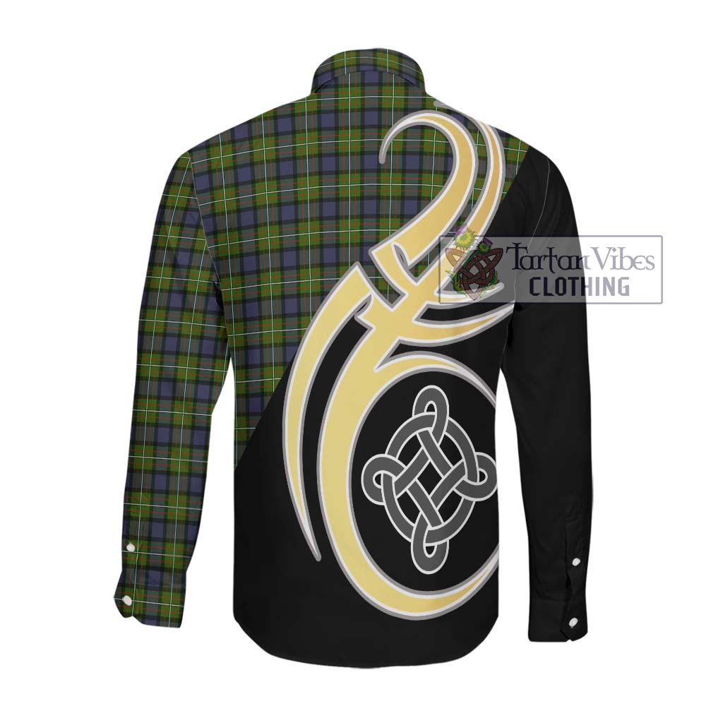 Ferguson Modern Tartan Long Sleeve Button Shirt with Family Crest and Celtic Symbol Style Men's Shirt - Tartan Vibes Clothing