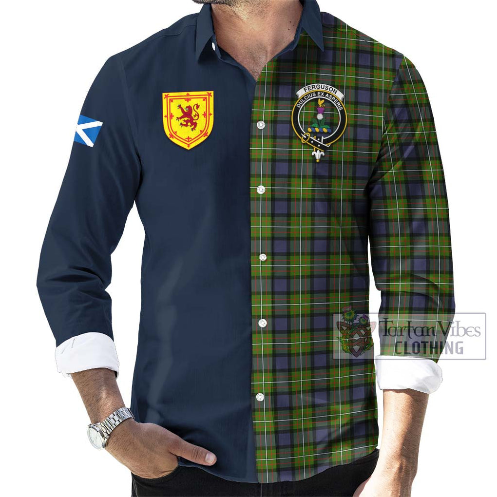 Tartan Vibes Clothing Ferguson Modern Tartan Long Sleeve Button Shirt with Scottish Lion Royal Arm Half Style