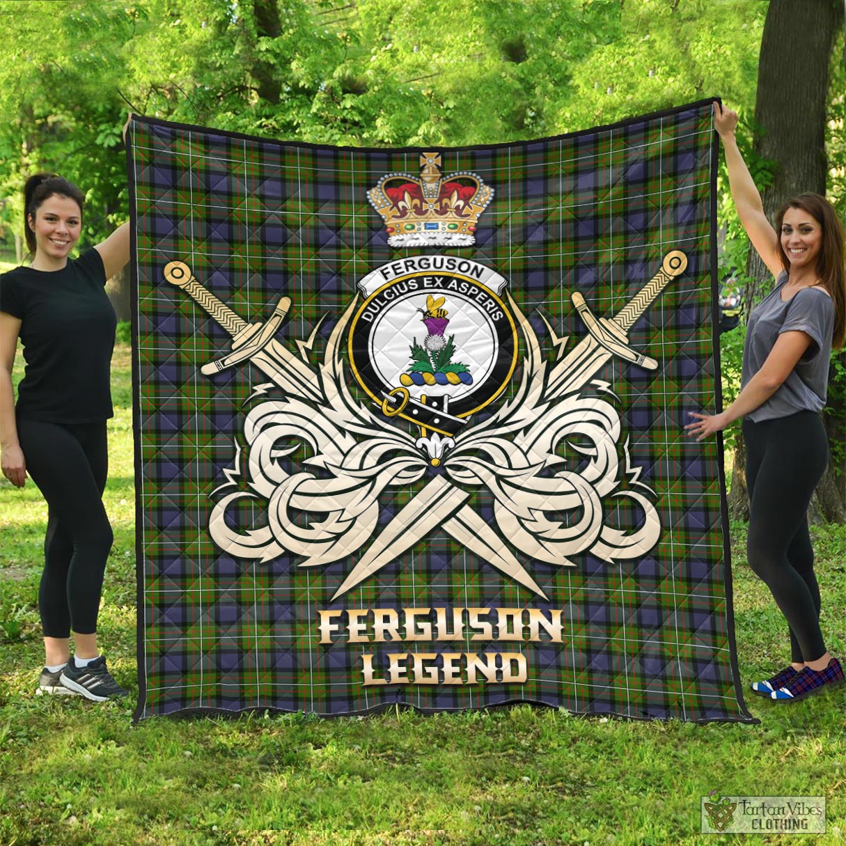 Tartan Vibes Clothing Ferguson Modern Tartan Quilt with Clan Crest and the Golden Sword of Courageous Legacy