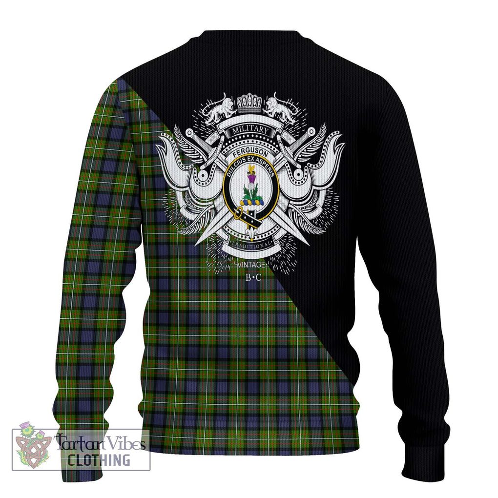 Ferguson Modern Tartan Knitted Sweater with Family Crest and Military Logo Style - Tartanvibesclothing Shop