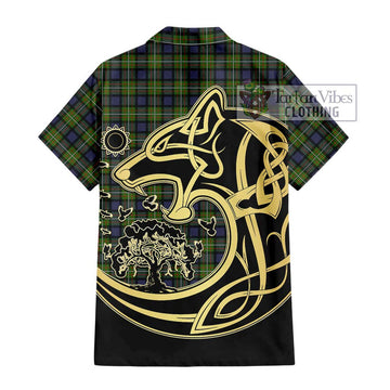 Ferguson Modern Tartan Short Sleeve Button Shirt with Family Crest Celtic Wolf Style