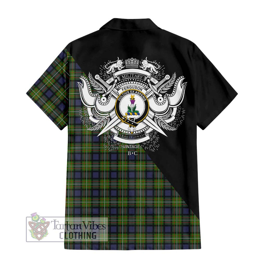 Ferguson Modern Tartan Short Sleeve Button Shirt with Family Crest and Military Logo Style - Tartanvibesclothing Shop