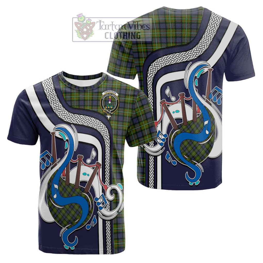 Tartan Vibes Clothing Ferguson Modern Tartan Cotton T-shirt with Epic Bagpipe Style