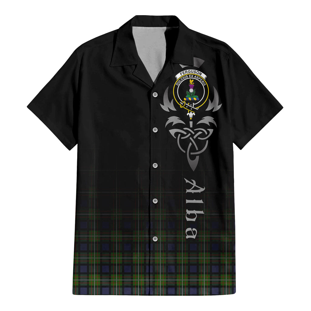 Tartan Vibes Clothing Ferguson Modern Tartan Short Sleeve Button Up Featuring Alba Gu Brath Family Crest Celtic Inspired