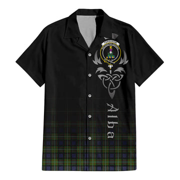 Ferguson Modern Tartan Short Sleeve Button Up Shirt Featuring Alba Gu Brath Family Crest Celtic Inspired