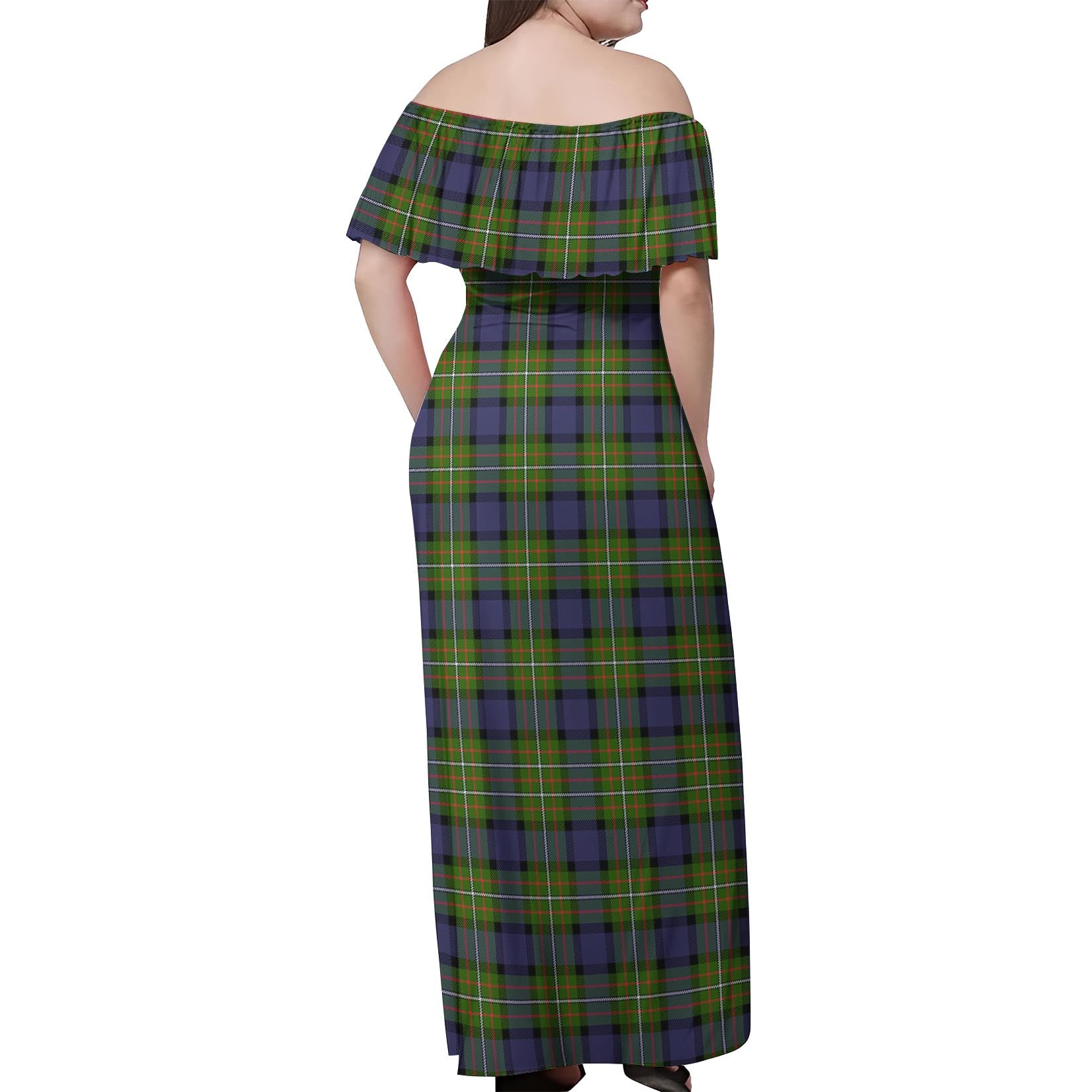 Ferguson Modern Tartan Off Shoulder Long Dress - Tartanvibesclothing