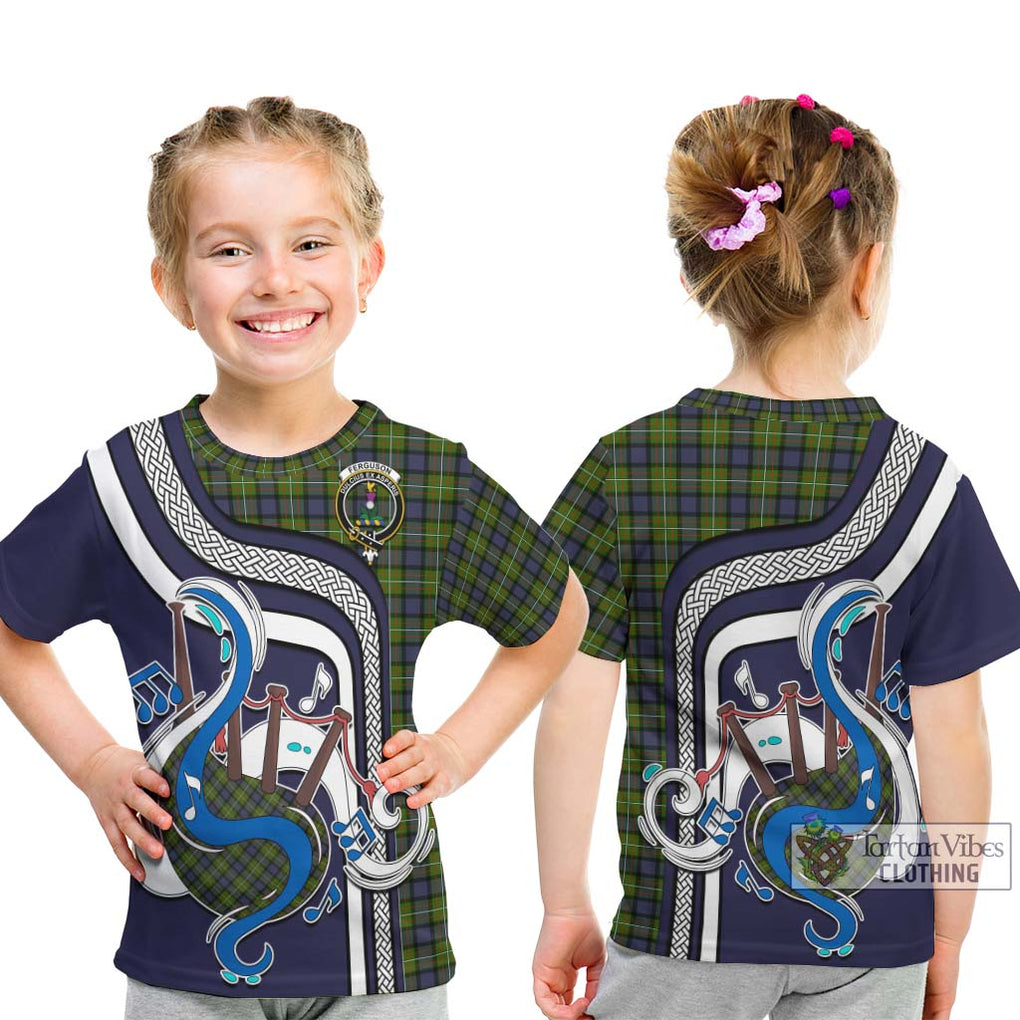 Tartan Vibes Clothing Ferguson Modern Tartan Kid T-Shirt with Epic Bagpipe Style