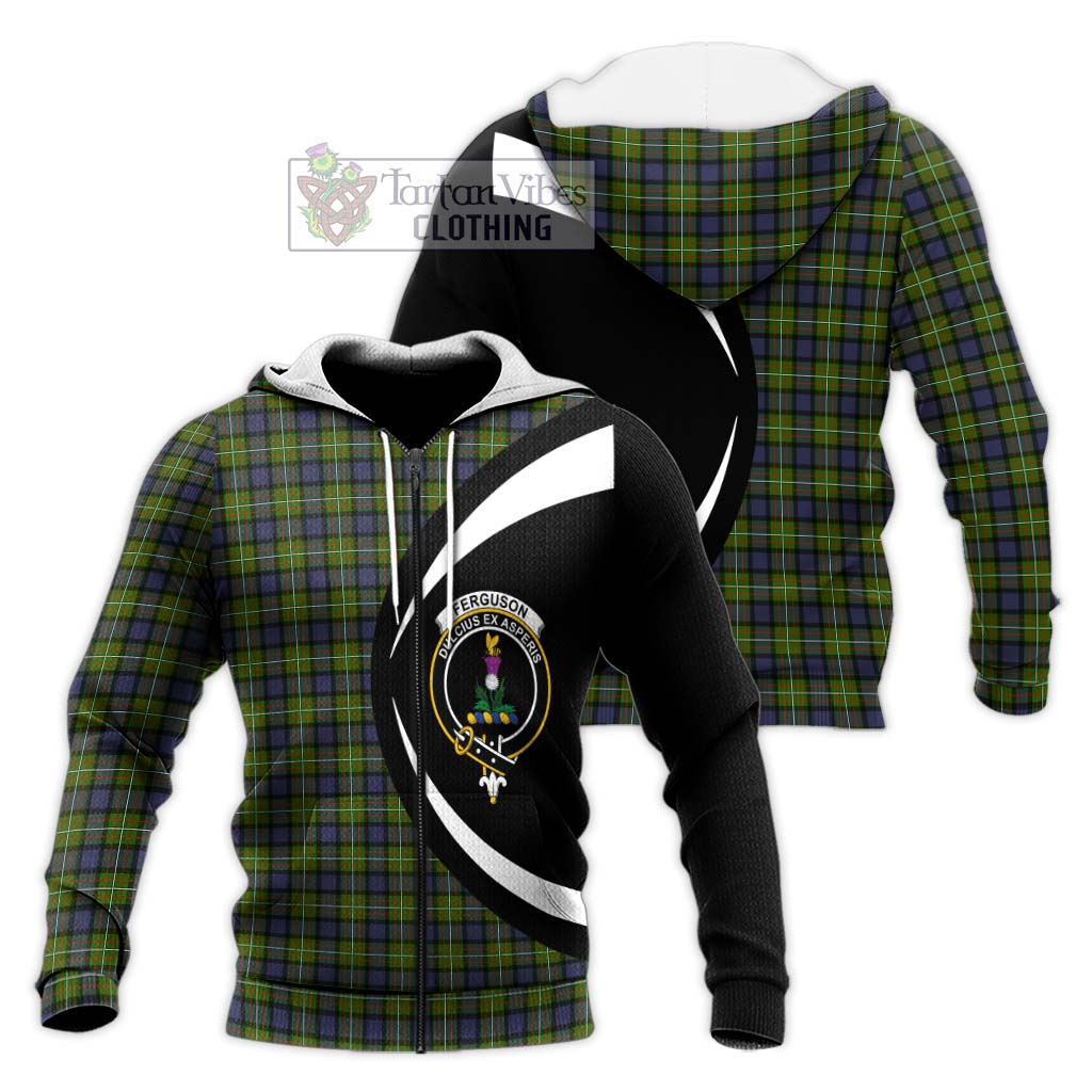 Ferguson Modern Tartan Knitted Hoodie with Family Crest Circle Style Unisex Knitted Zip Hoodie - Tartan Vibes Clothing