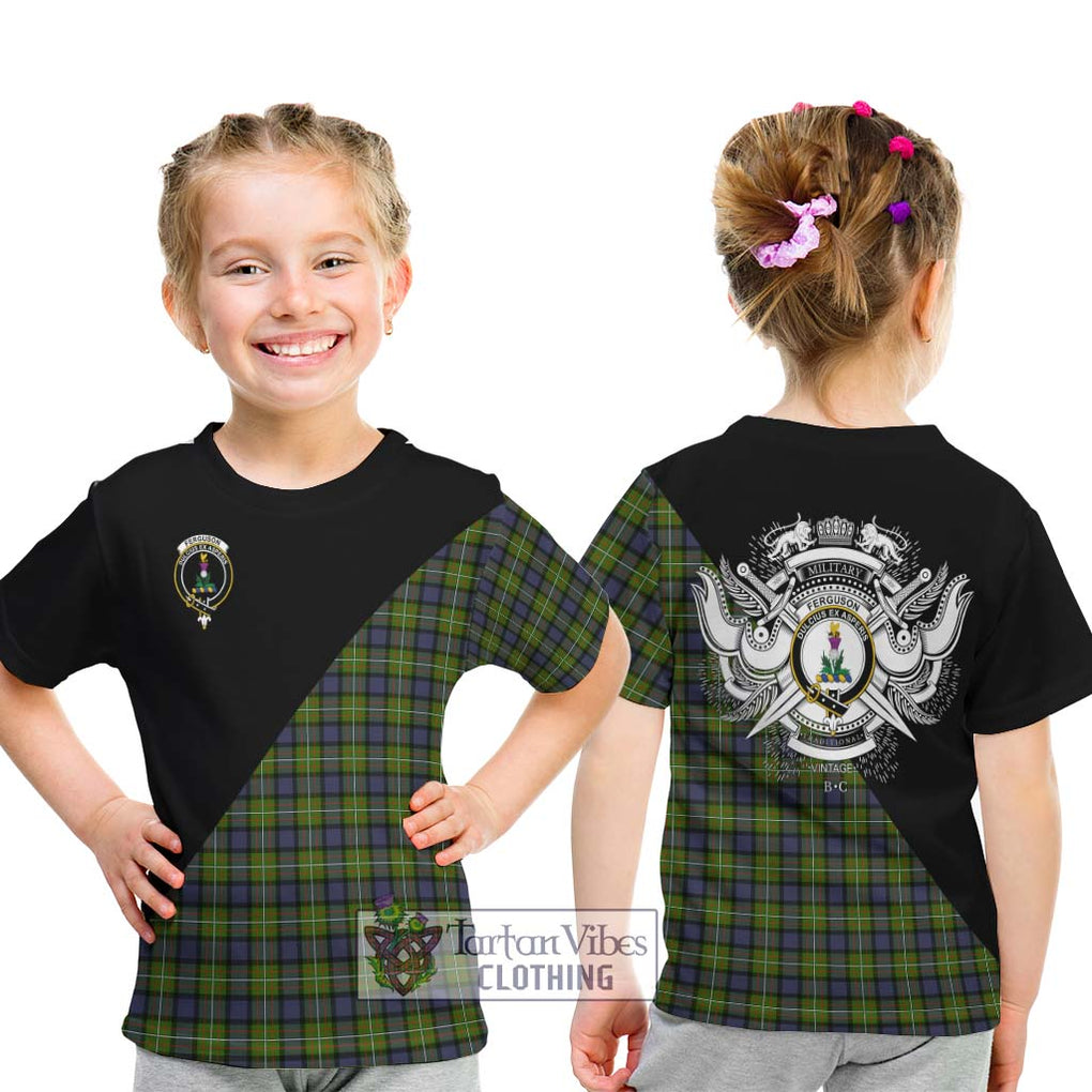 Ferguson Modern Tartan Kid T-Shirt with Family Crest and Military Logo Style - Tartanvibesclothing Shop