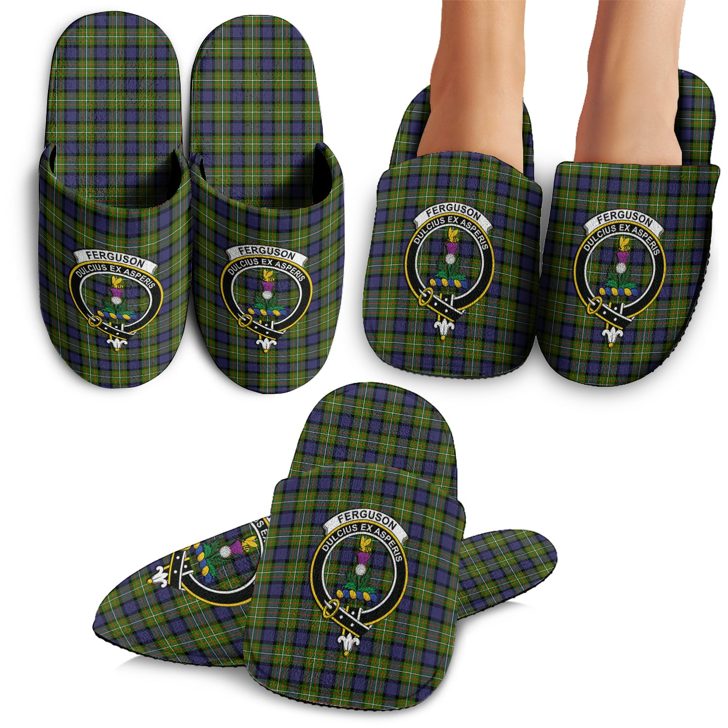 Ferguson Modern Tartan Home Slippers with Family Crest - Tartanvibesclothing