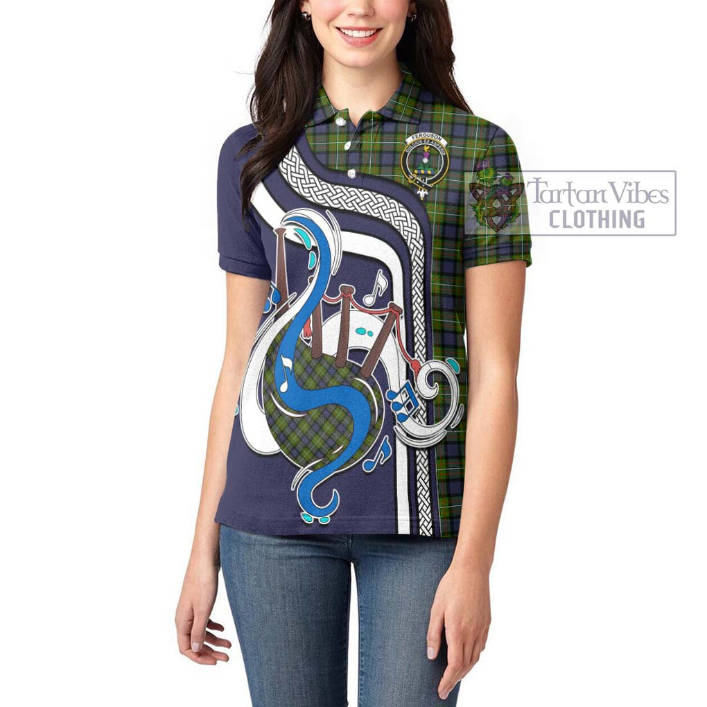 Ferguson Modern Tartan Women's Polo Shirt with Epic Bagpipe Style - Tartanvibesclothing Shop