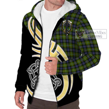 Ferguson Modern Tartan Sherpa Hoodie with Family Crest and Celtic Symbol Style