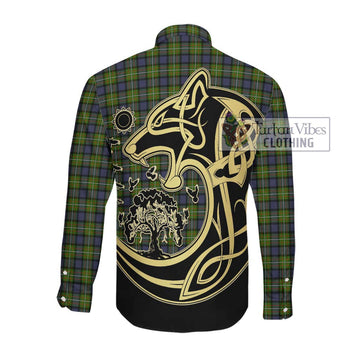 Ferguson Modern Tartan Long Sleeve Button Shirt with Family Crest Celtic Wolf Style