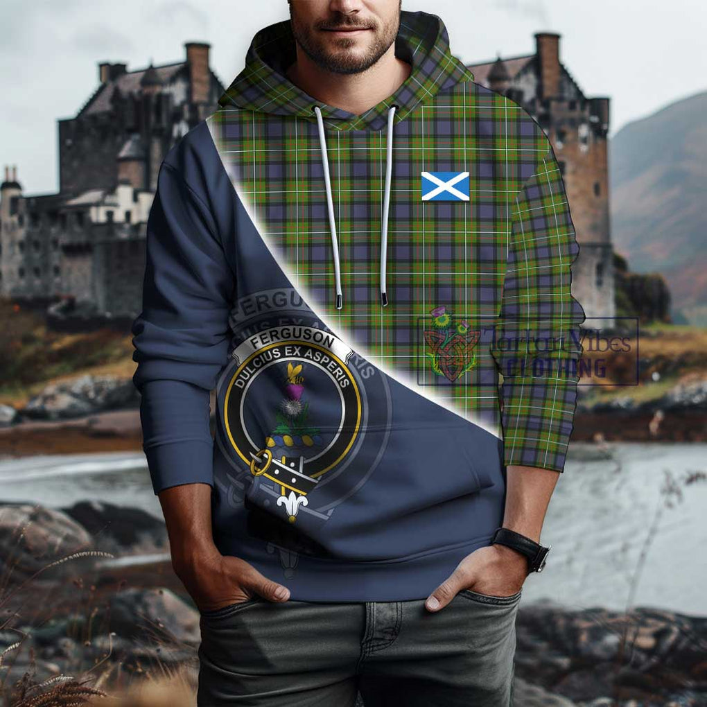 Ferguson Modern Tartan Hoodie with Personalised National Flag and Family Crest Half Style - Tartanvibesclothing Shop