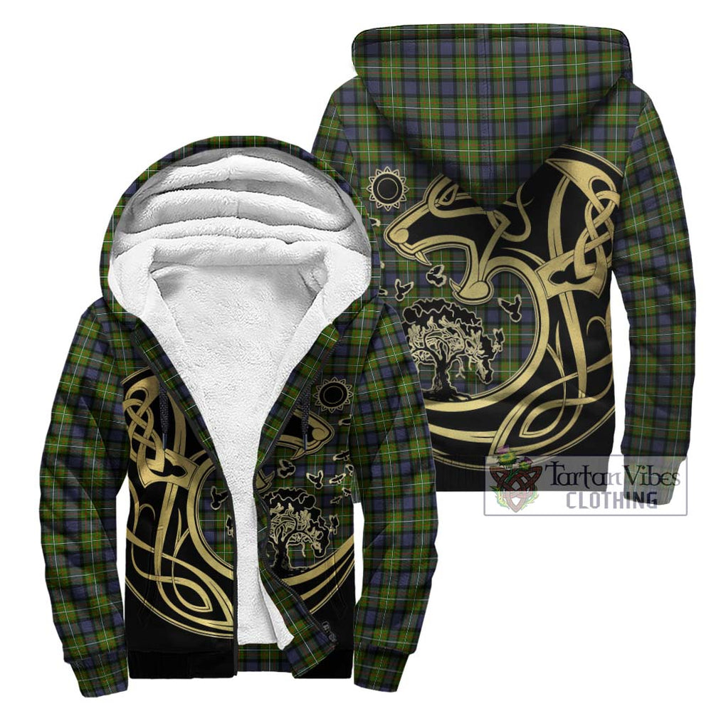 Ferguson Modern Tartan Sherpa Hoodie with Family Crest Celtic Wolf Style Unisex - Tartan Vibes Clothing