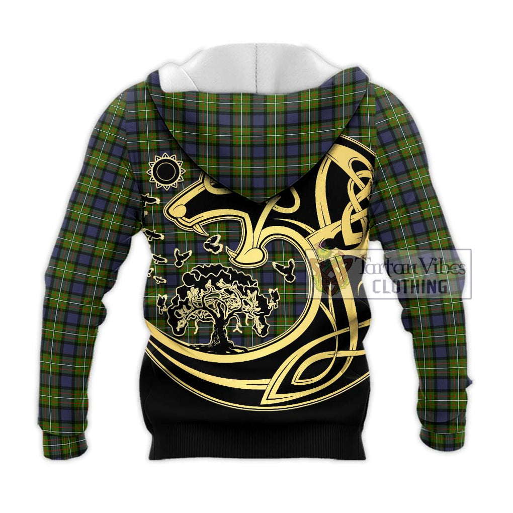 Ferguson Modern Tartan Knitted Hoodie with Family Crest Celtic Wolf Style - Tartan Vibes Clothing