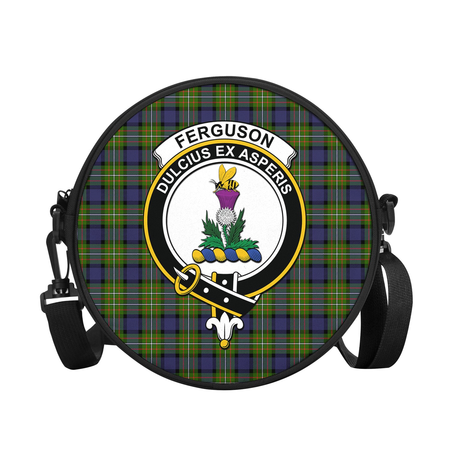 ferguson-modern-tartan-round-satchel-bags-with-family-crest