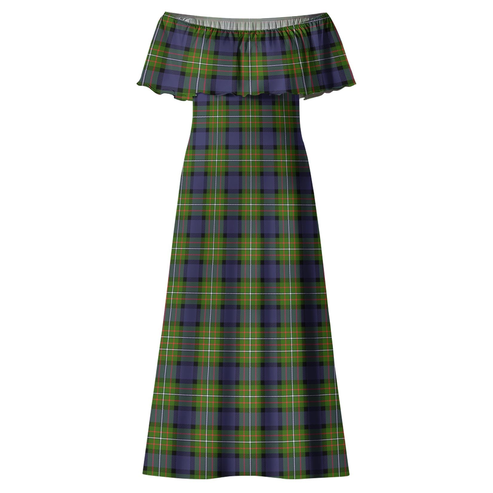 Ferguson Modern Tartan Off Shoulder Long Dress - Tartanvibesclothing