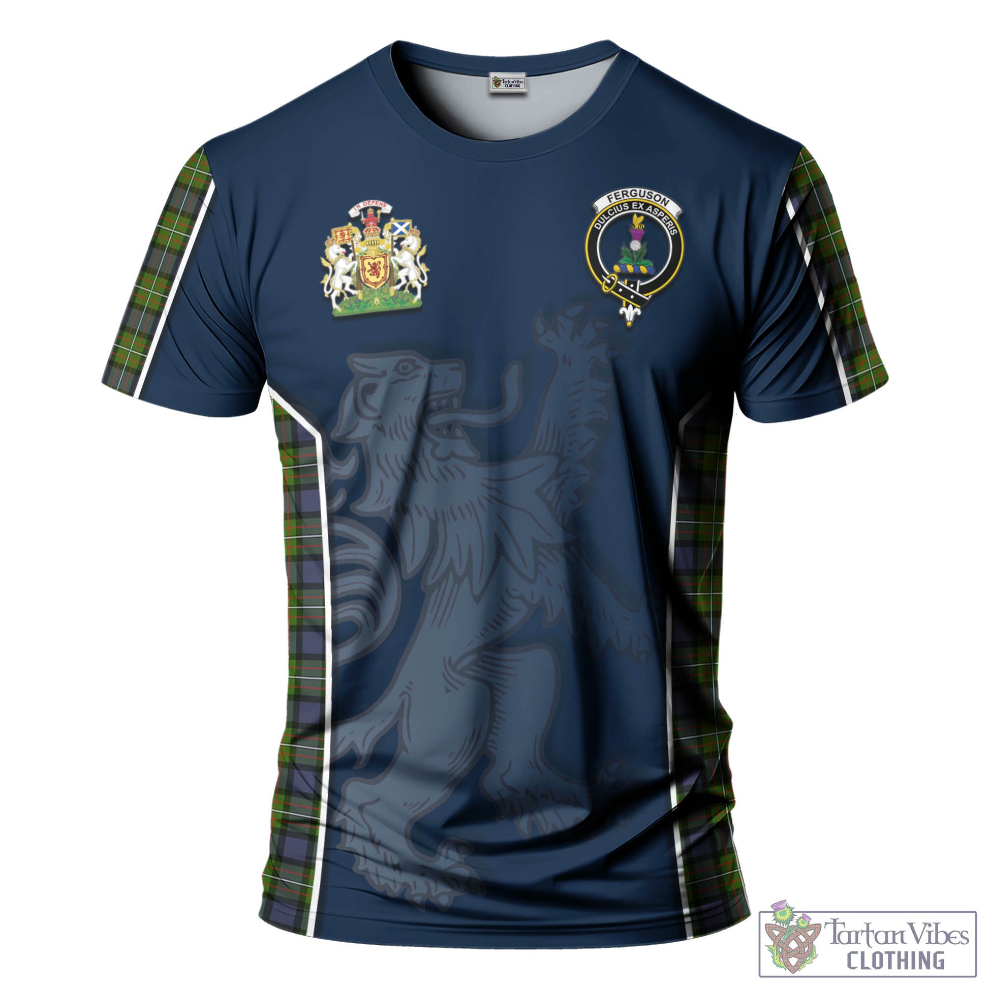 Tartan Vibes Clothing Ferguson Modern Tartan T-Shirt with Family Crest and Lion Rampant Vibes Sport Style