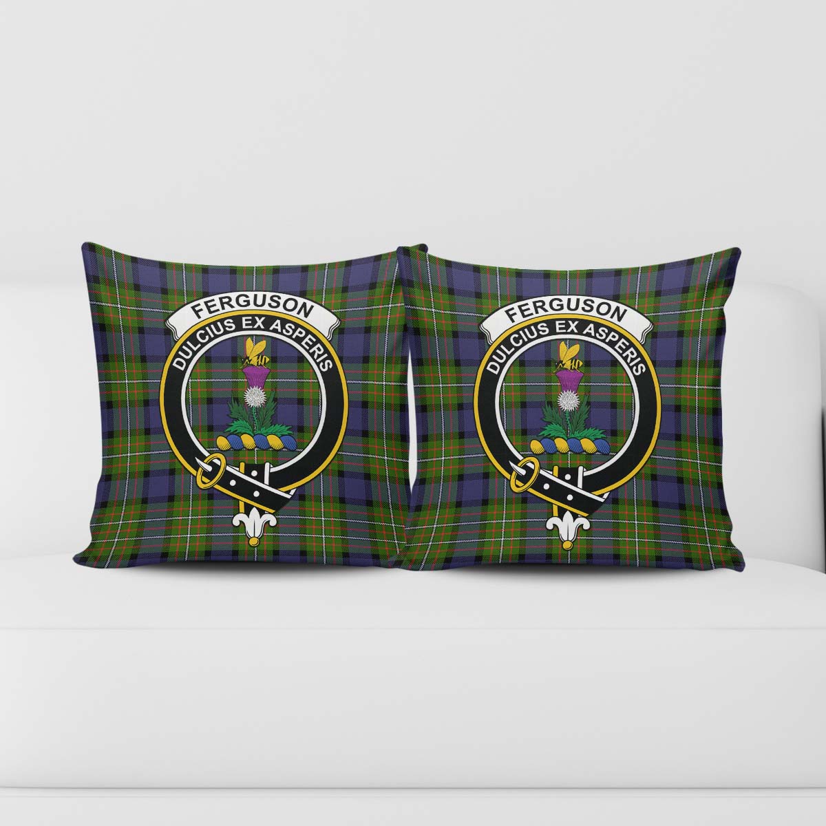 Ferguson Modern Tartan Pillow Cover with Family Crest - Tartanvibesclothing