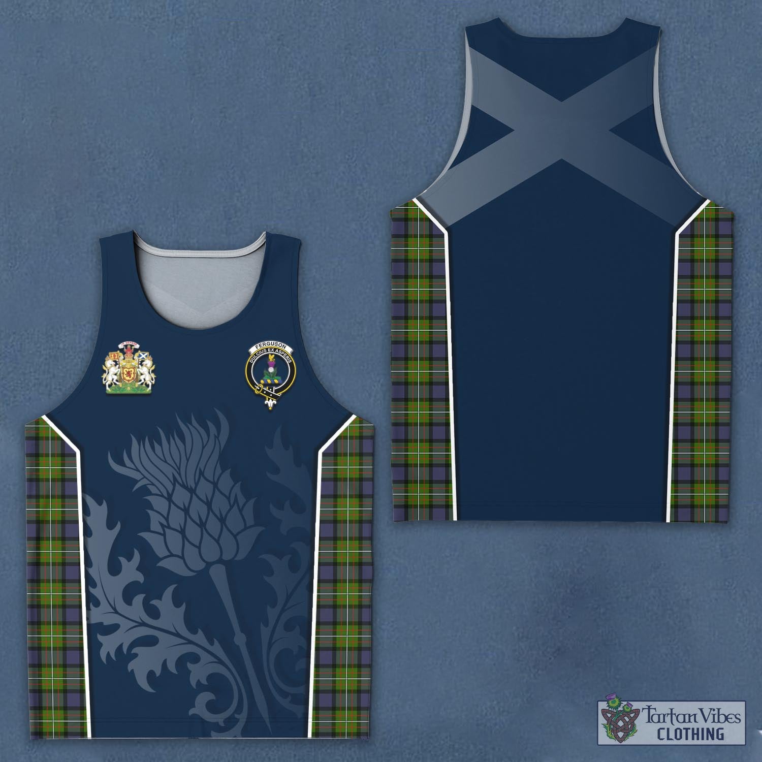 Tartan Vibes Clothing Ferguson Modern Tartan Men's Tanks Top with Family Crest and Scottish Thistle Vibes Sport Style