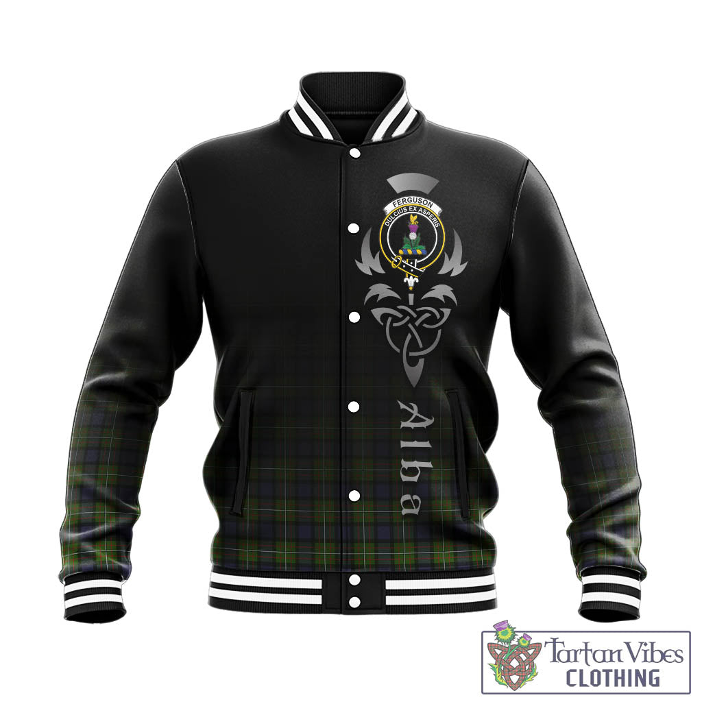 Tartan Vibes Clothing Ferguson Modern Tartan Baseball Jacket Featuring Alba Gu Brath Family Crest Celtic Inspired