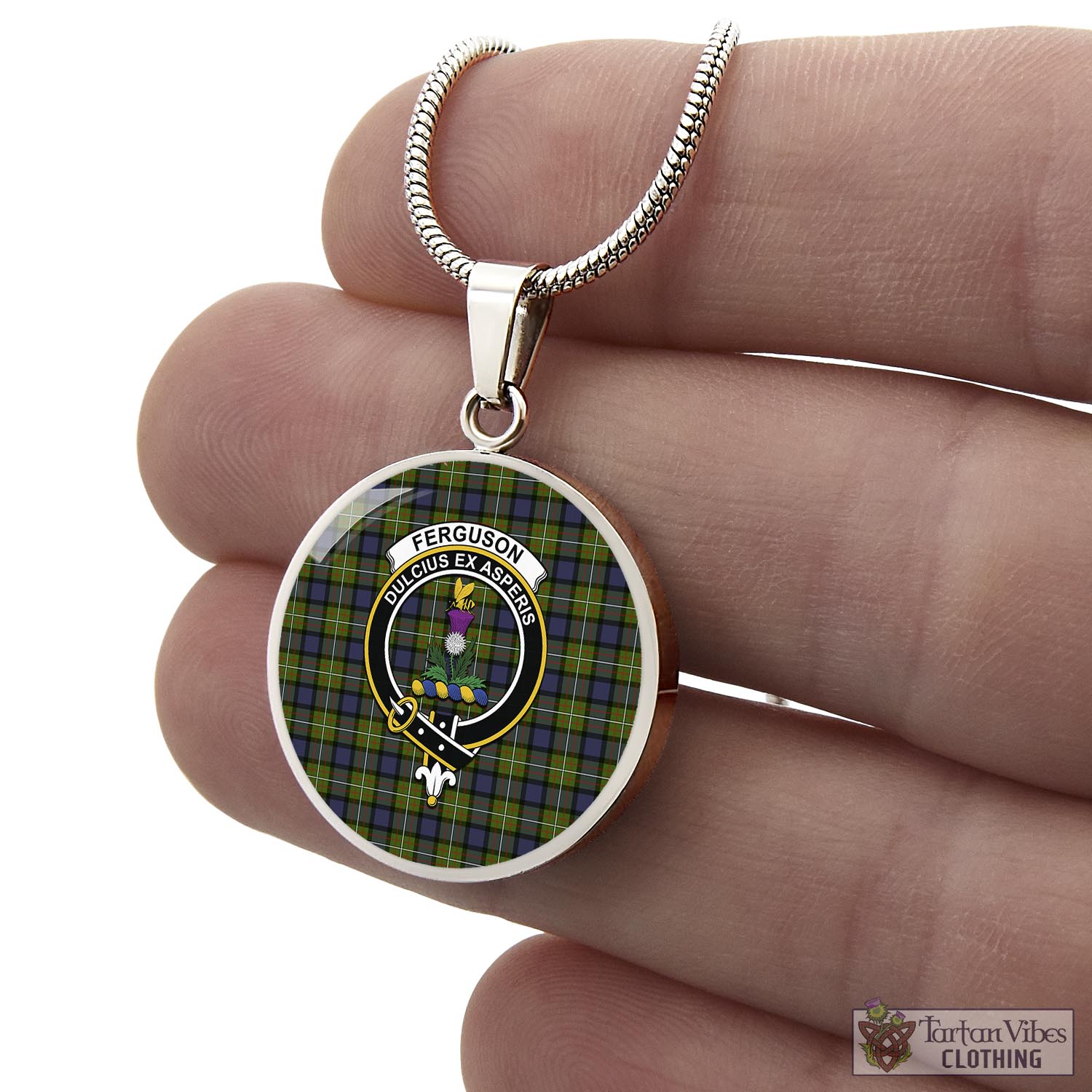 Tartan Vibes Clothing Ferguson Modern Tartan Circle Necklace with Family Crest