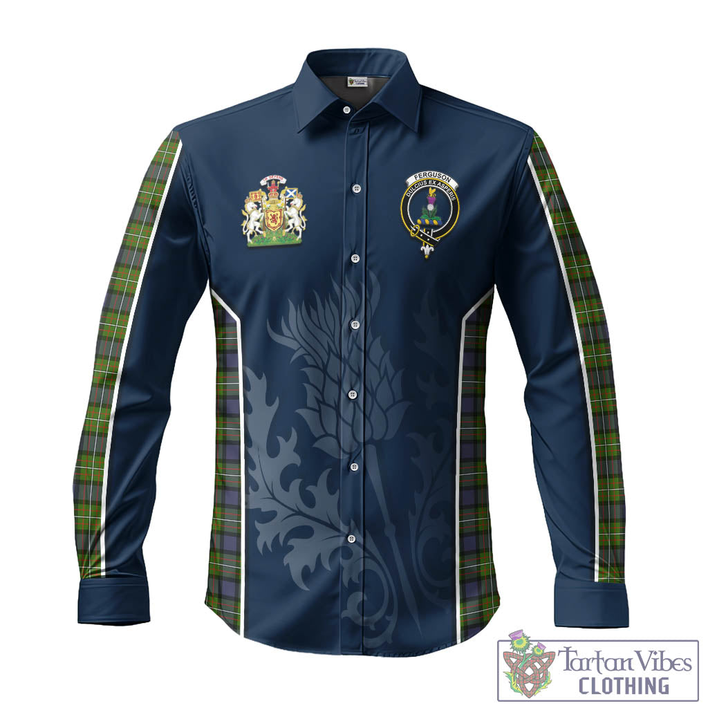 Tartan Vibes Clothing Ferguson Modern Tartan Long Sleeve Button Up Shirt with Family Crest and Scottish Thistle Vibes Sport Style