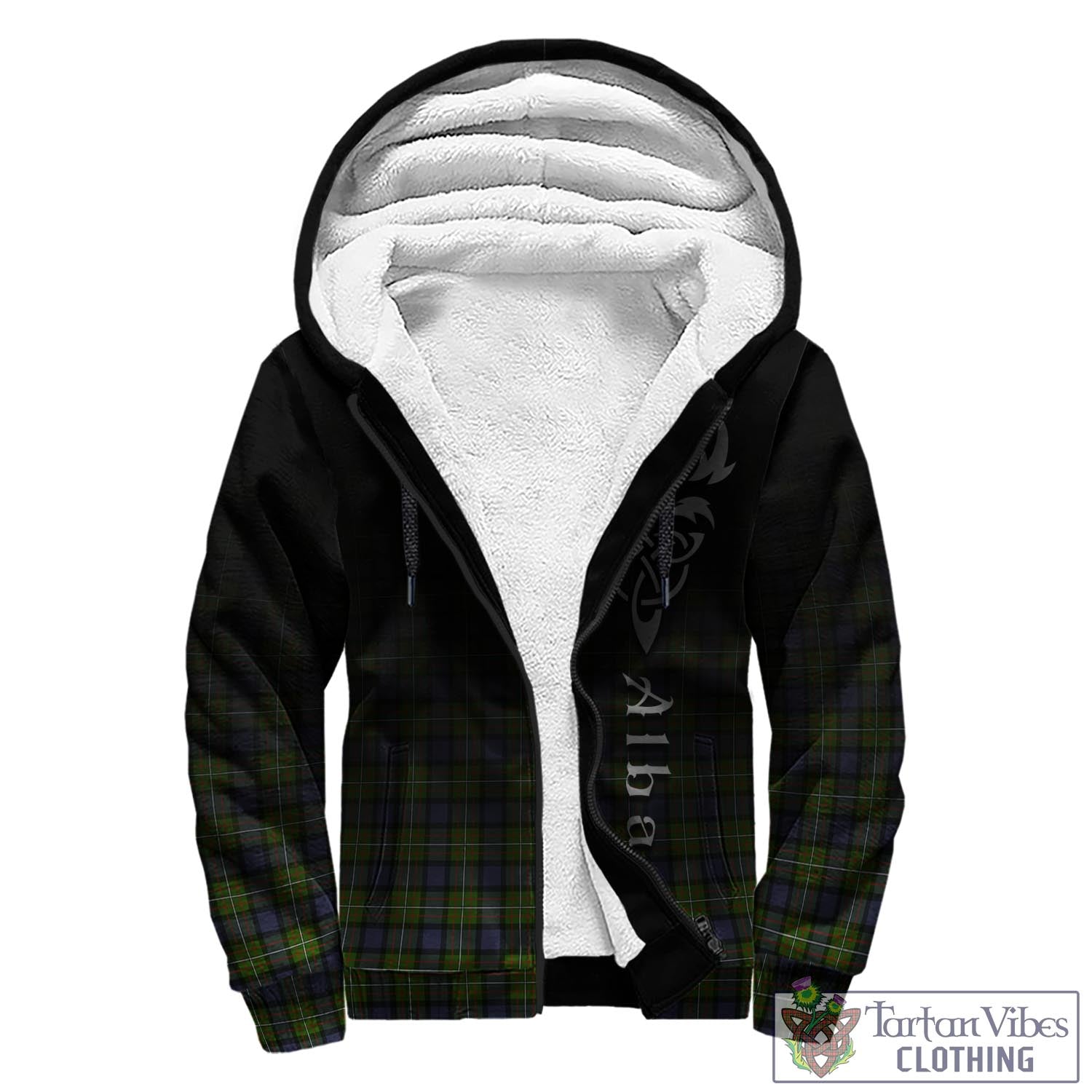 Tartan Vibes Clothing Ferguson Modern Tartan Sherpa Hoodie Featuring Alba Gu Brath Family Crest Celtic Inspired