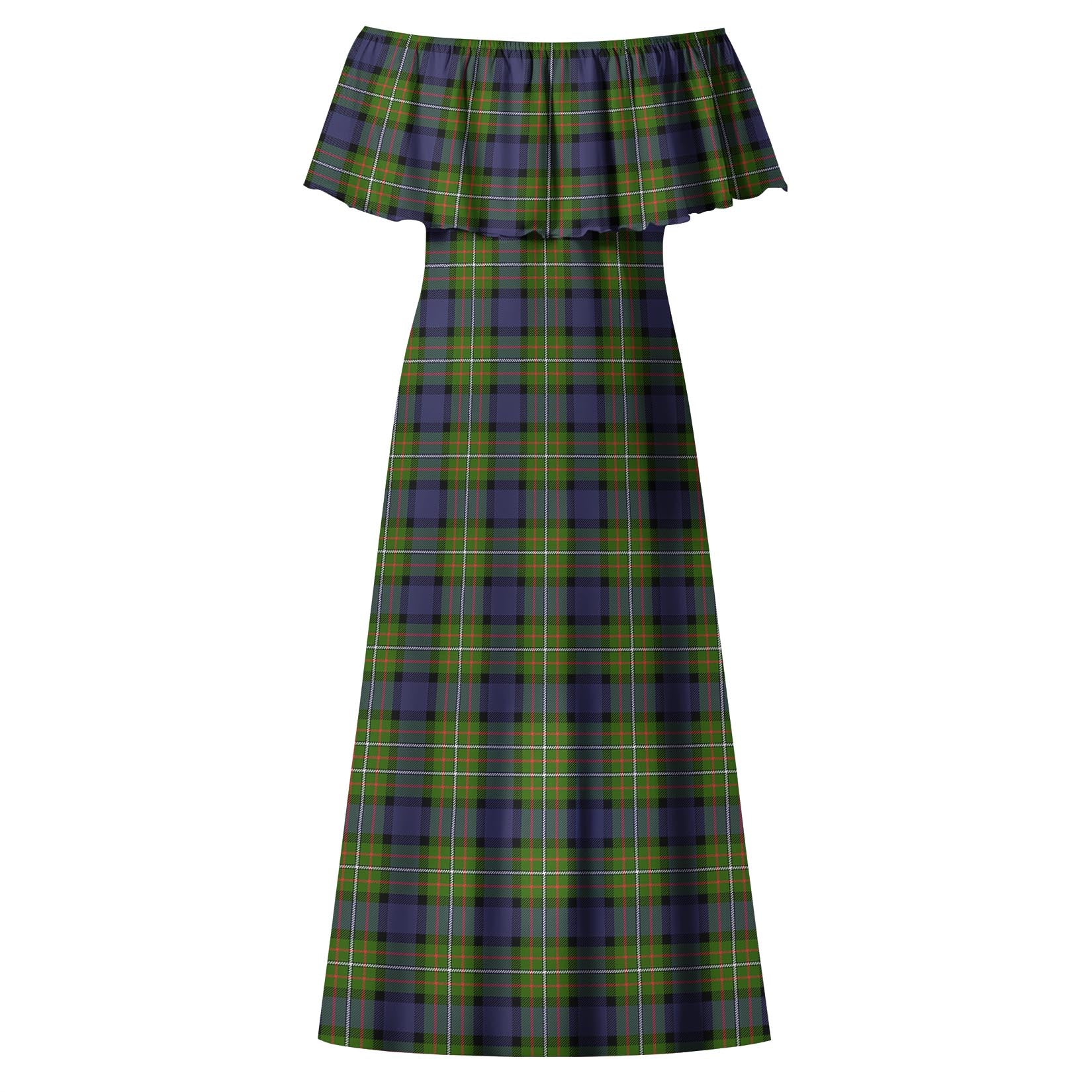 Ferguson Modern Tartan Off Shoulder Long Dress - Tartanvibesclothing