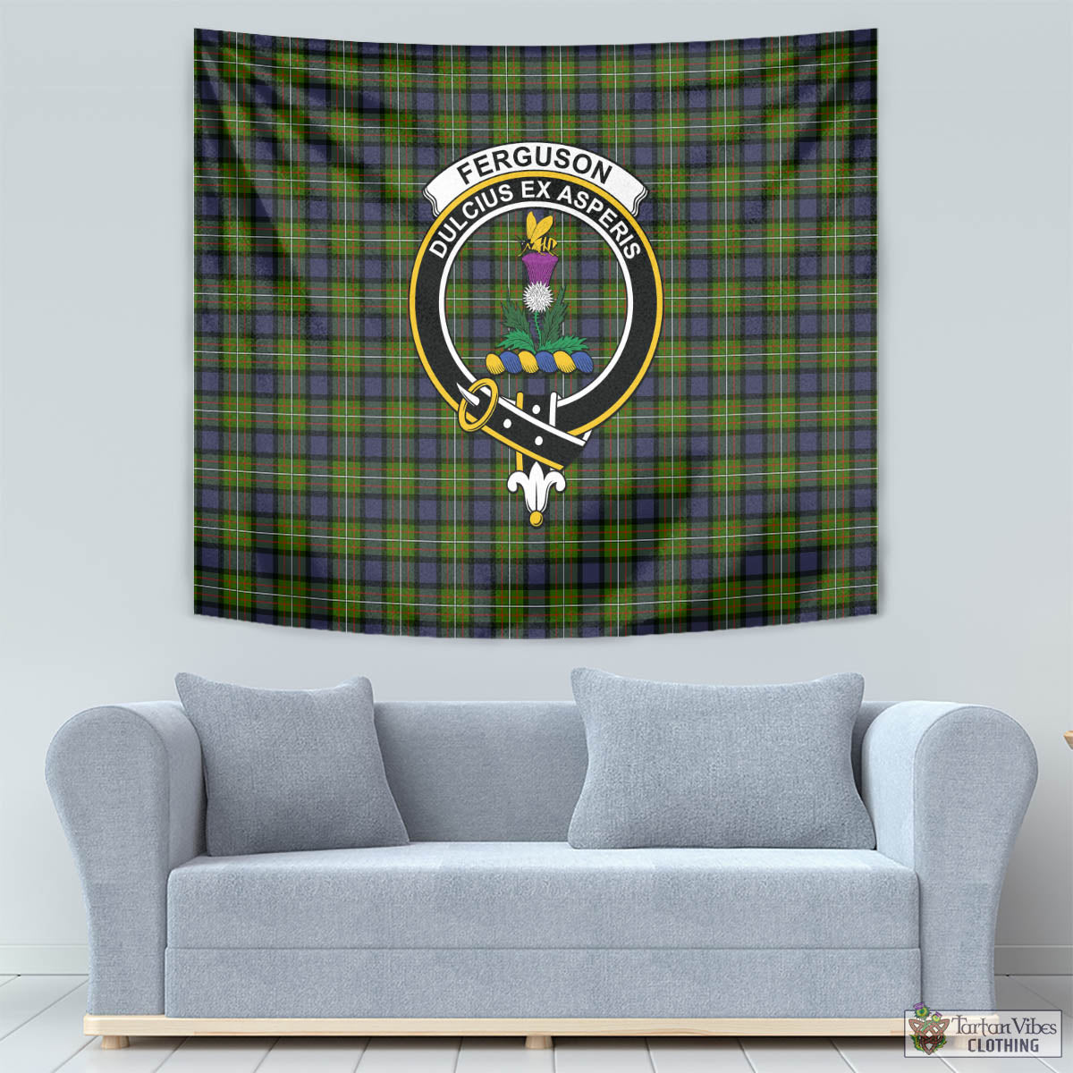 Tartan Vibes Clothing Ferguson Modern Tartan Tapestry Wall Hanging and Home Decor for Room with Family Crest