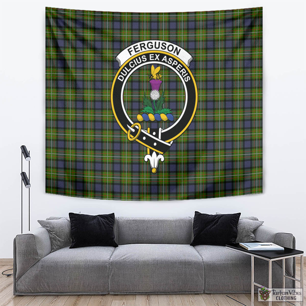 Tartan Vibes Clothing Ferguson Modern Tartan Tapestry Wall Hanging and Home Decor for Room with Family Crest