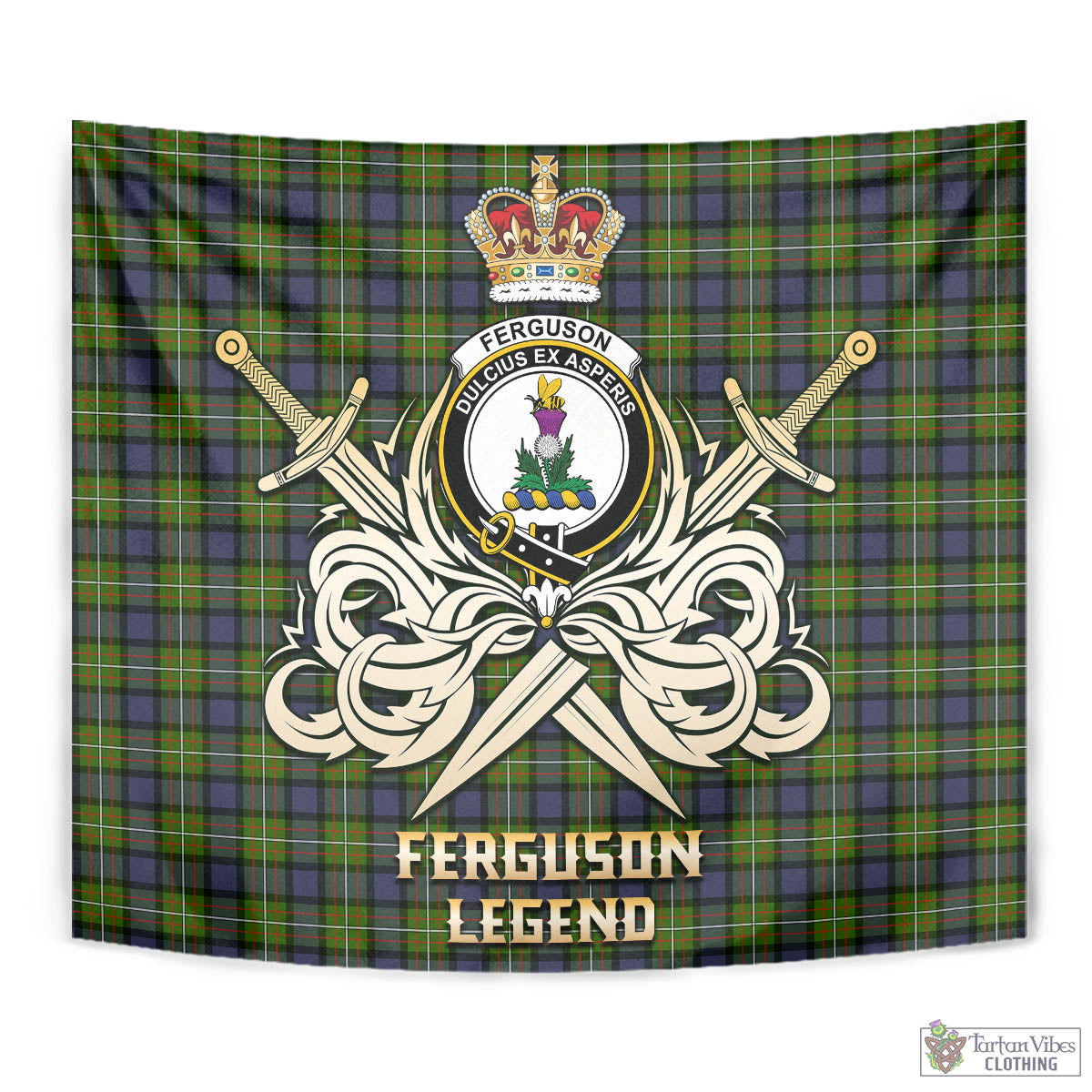 Tartan Vibes Clothing Ferguson Modern Tartan Tapestry with Clan Crest and the Golden Sword of Courageous Legacy