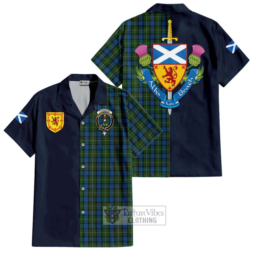 Tartan Vibes Clothing Ferguson of Atholl Tartan Short Sleeve Button Shirt with Scottish Lion Royal Arm Half Style