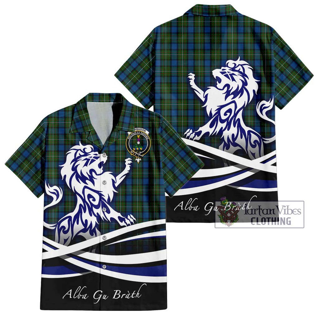 Ferguson of Atholl Tartan Short Sleeve Button Shirt with Alba Gu Brath Regal Lion Emblem Kid - Tartanvibesclothing Shop