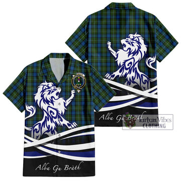 Ferguson of Atholl Tartan Short Sleeve Button Shirt with Alba Gu Brath Regal Lion Emblem