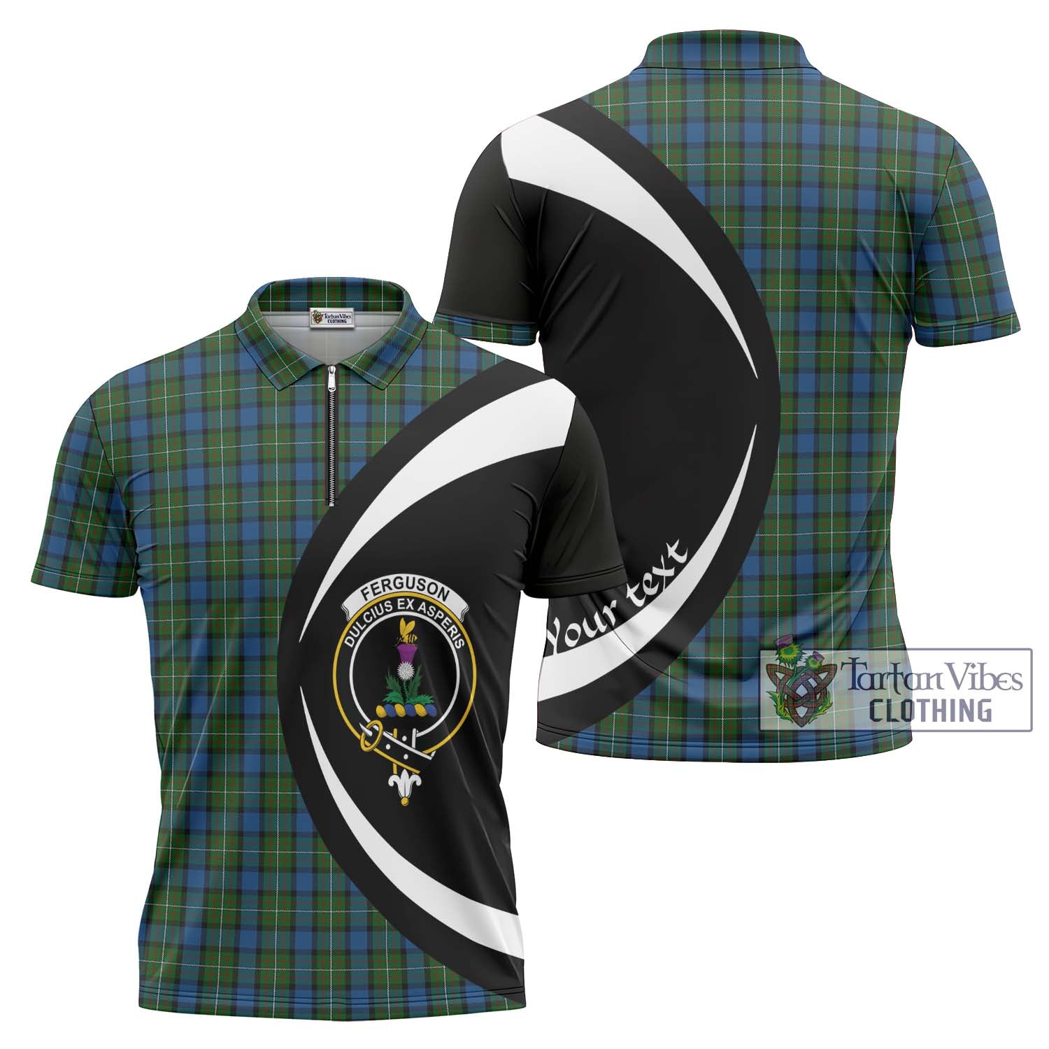 Tartan Vibes Clothing Ferguson of Atholl Tartan Zipper Polo Shirt with Family Crest Circle Style