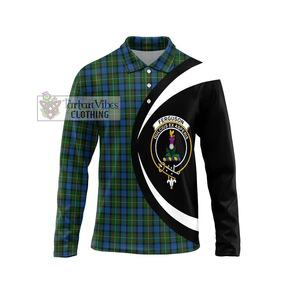 Ferguson of Atholl Tartan Long Sleeve Polo Shirt with Family Crest Circle Style Unisex - Tartan Vibes Clothing