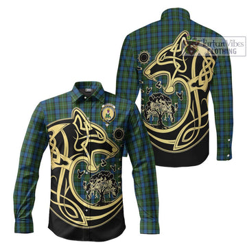 Ferguson of Atholl Tartan Long Sleeve Button Shirt with Family Crest Celtic Wolf Style