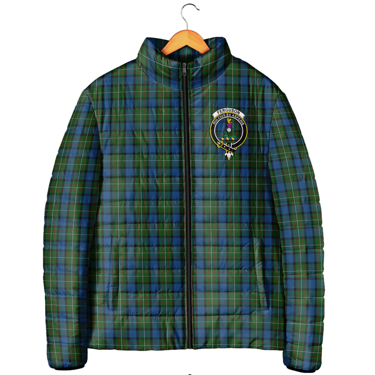 Ferguson of Atholl Tartan Padded Jacket with Family Crest - Tartanvibesclothing