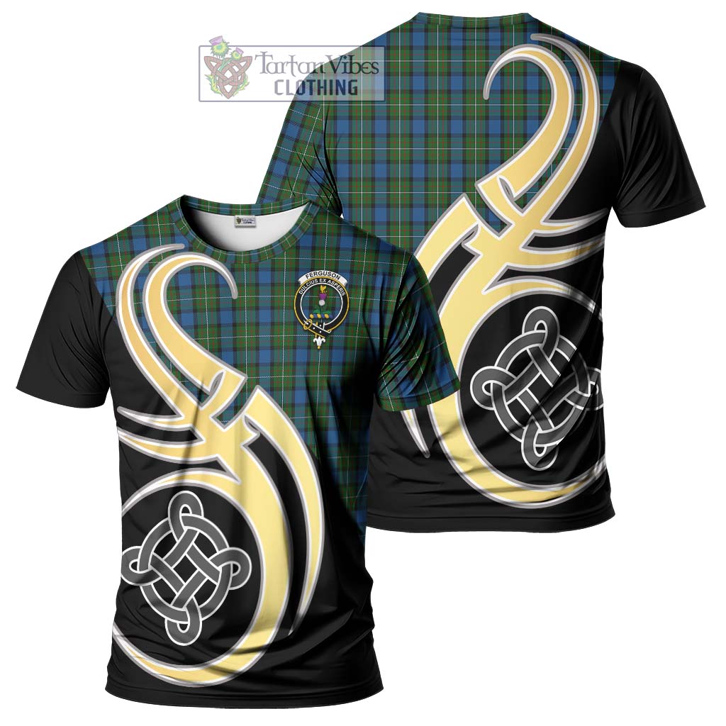 Tartan Vibes Clothing Ferguson of Atholl Tartan T-Shirt with Family Crest and Celtic Symbol Style