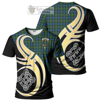 Ferguson of Atholl Tartan T-Shirt with Family Crest and Celtic Symbol Style