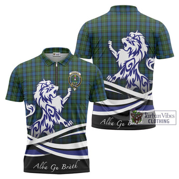 Ferguson of Atholl Tartan Zipper Polo Shirt with Alba Gu Brath Regal Lion Emblem