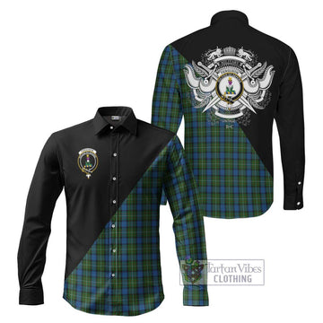 Ferguson of Atholl Tartan Long Sleeve Button Shirt with Family Crest and Military Logo Style