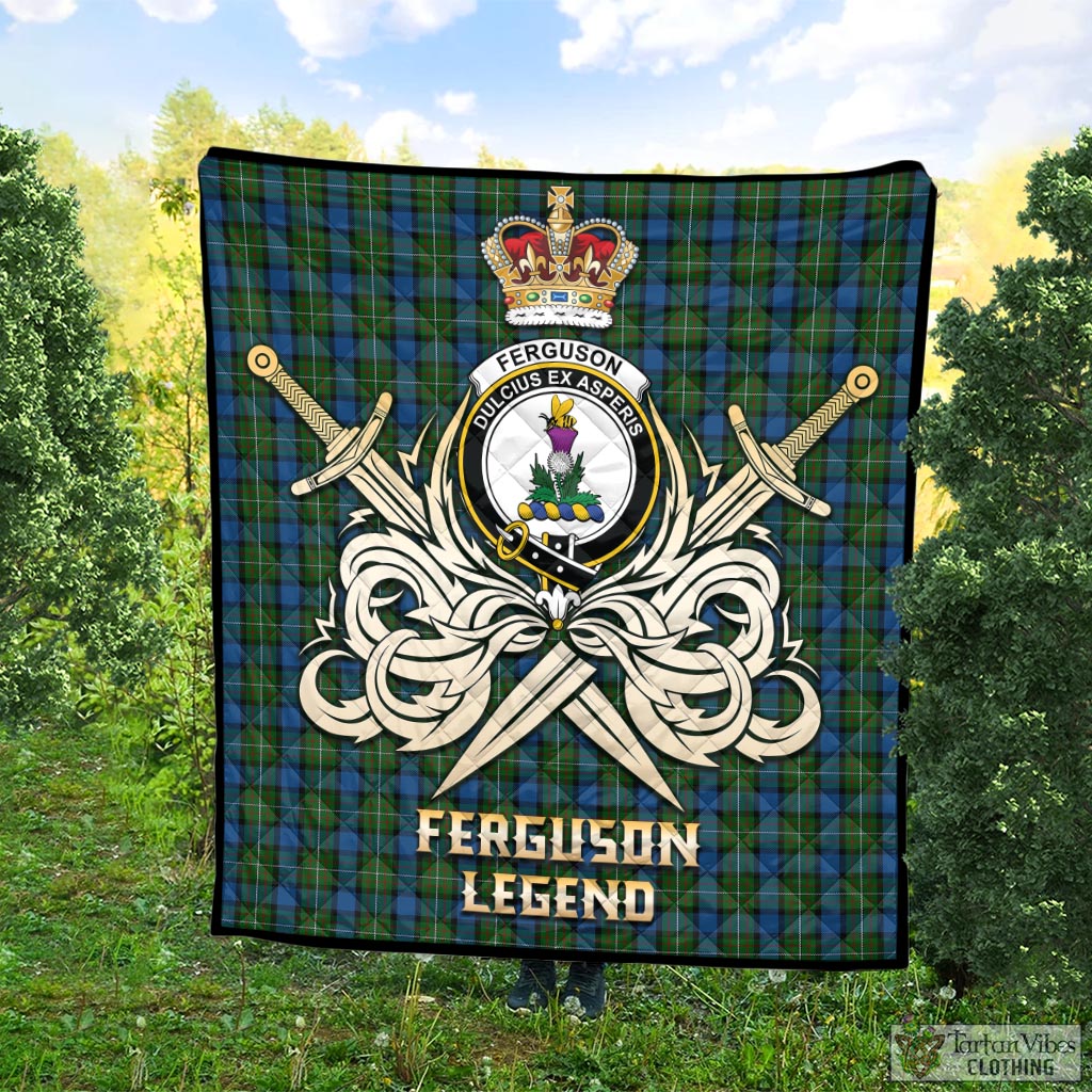 Tartan Vibes Clothing Ferguson of Atholl Tartan Quilt with Clan Crest and the Golden Sword of Courageous Legacy