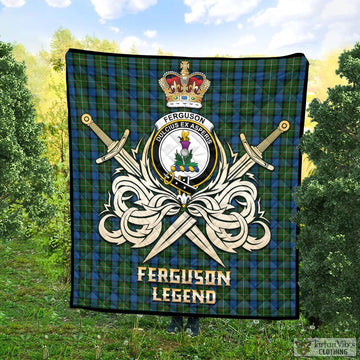 Ferguson of Atholl Tartan Quilt with Clan Crest and the Golden Sword of Courageous Legacy