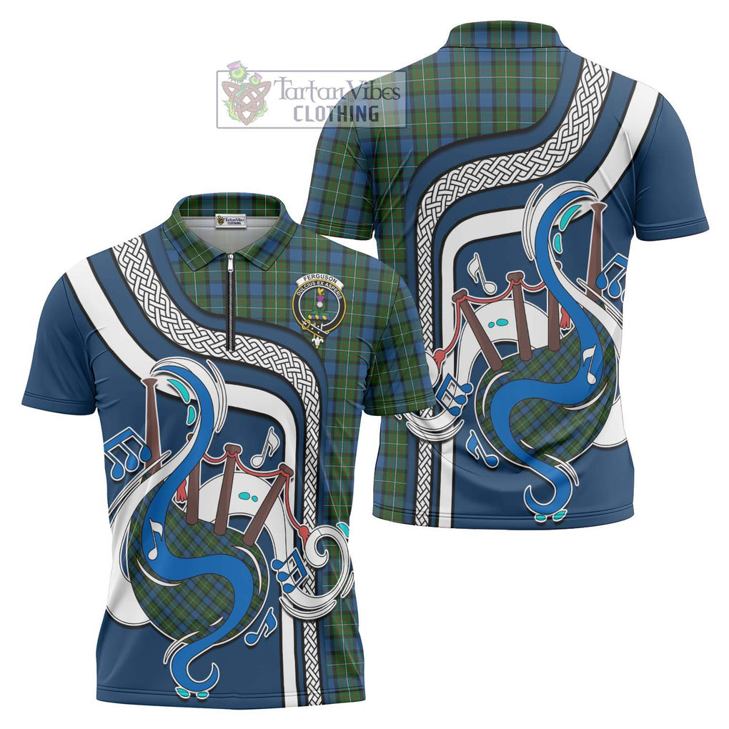 Ferguson of Atholl Tartan Zipper Polo Shirt with Epic Bagpipe Style Unisex - Tartanvibesclothing Shop