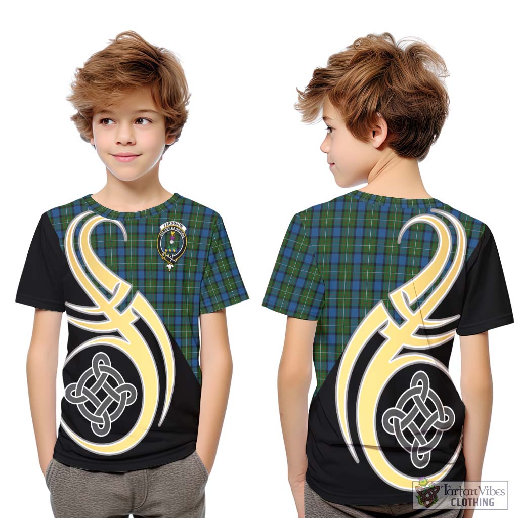 Ferguson of Atholl Tartan Kid T-Shirt with Family Crest and Celtic Symbol Style Youth XL Size14 - Tartan Vibes Clothing