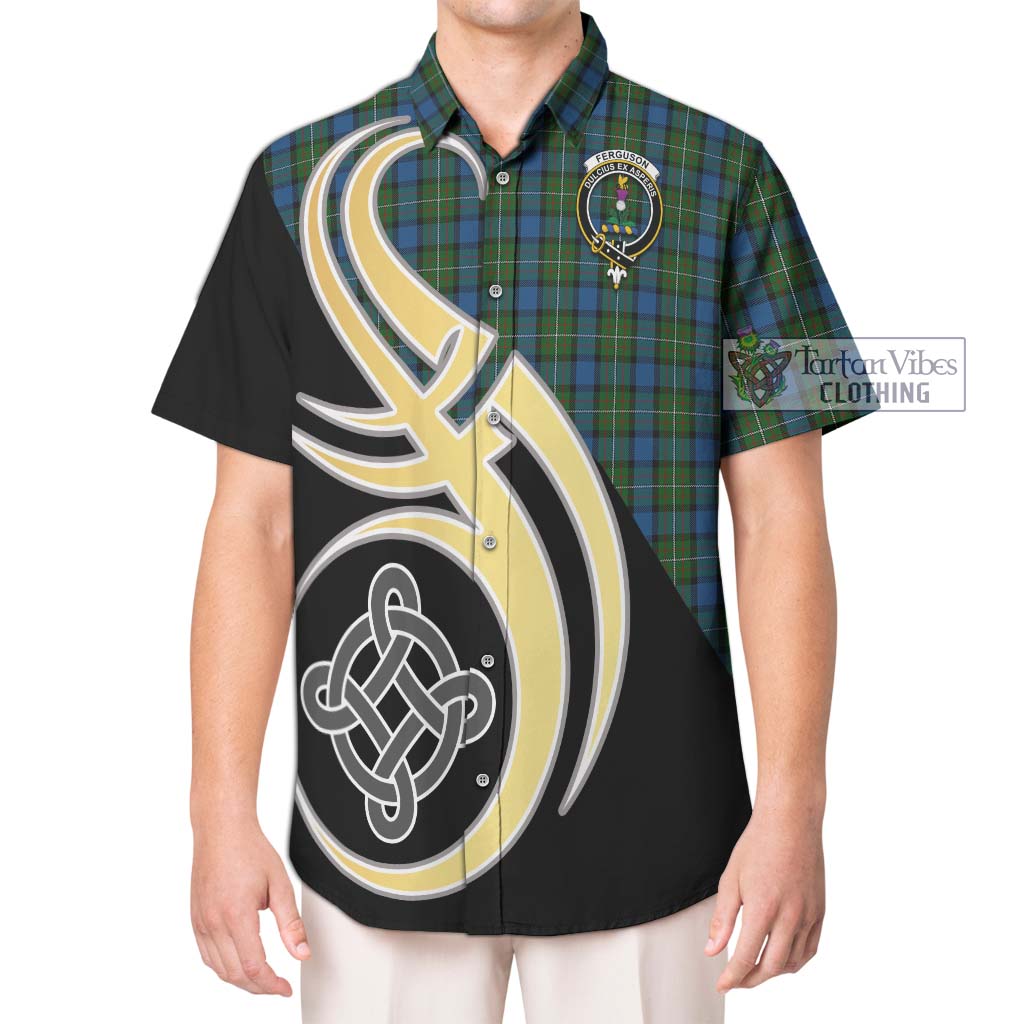 Ferguson of Atholl Tartan Short Sleeve Button Shirt with Family Crest and Celtic Symbol Style Kid - Tartan Vibes Clothing