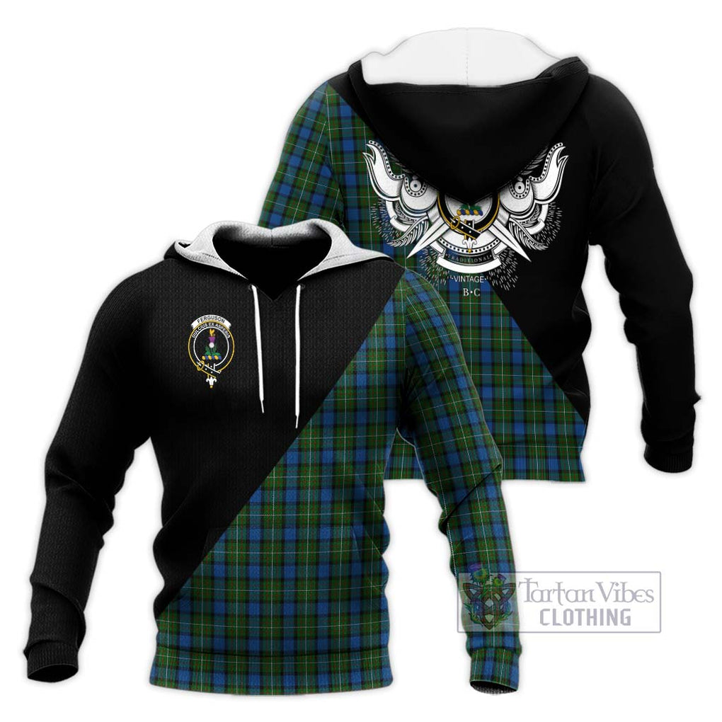 Ferguson of Atholl Tartan Knitted Hoodie with Family Crest and Military Logo Style Unisex Knitted Pullover Hoodie - Tartanvibesclothing Shop